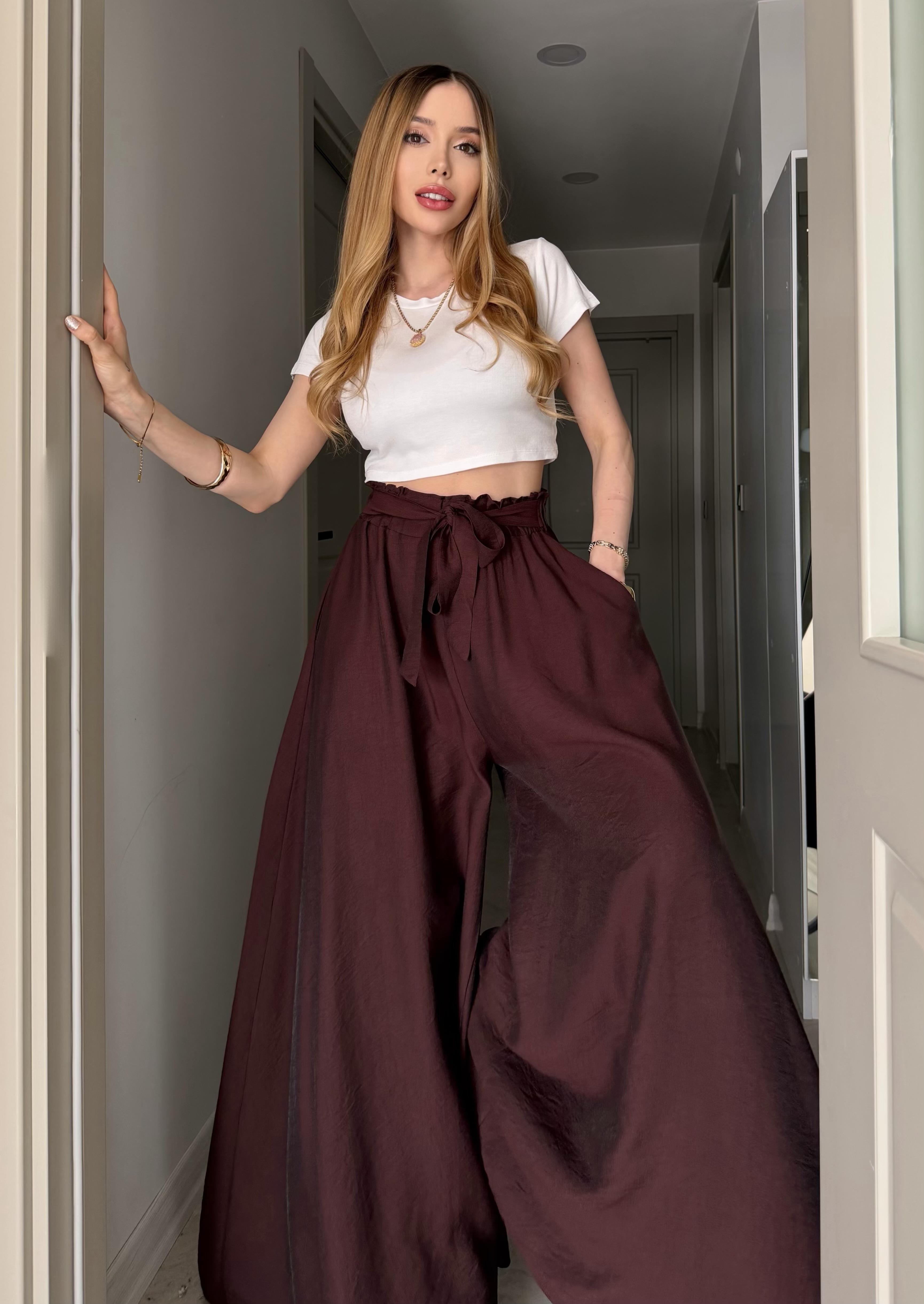 Yanları Cepli, Bağlama Detaylı SilkTouch Wide Elegance Pantolon