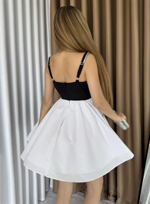 Ariana Kristal Askılı Kontrast Mini Elbise