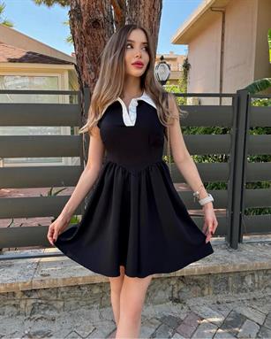 Atlas Kumaş Polo Yaka Düğmeli Elbise