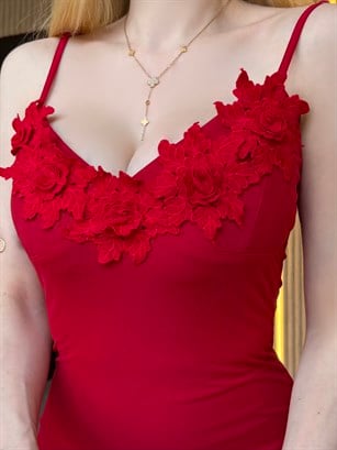 Belle Rouge Çiçek İşlemeli Maxi Elbise