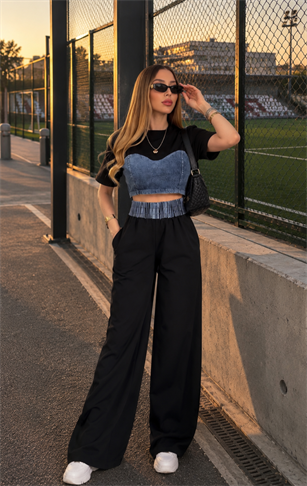 Blue Form Denim Contrast Takım