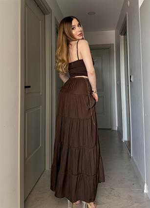 Boheme Flow Katlı Maxi Etek Kahve