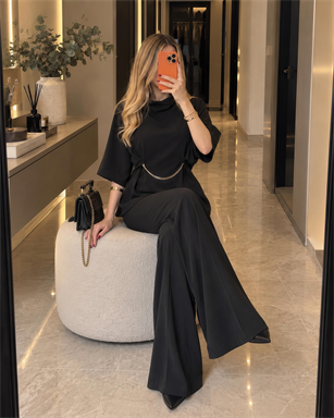 Chic Drape Gold Chain Elegance Takım
