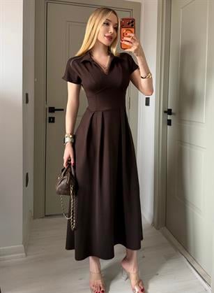 Classique Modal Touch Midi Elbise Kahve