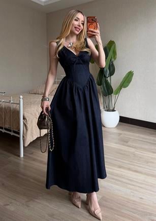 Corset Touch Maxi Denim Elbise