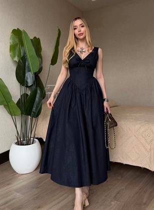 Corset Touch Maxi Denim Elbise
