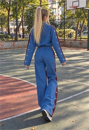 Denim Kontrast Düğme Detaylı İki İplik Takım