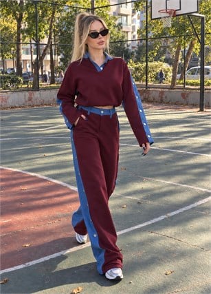 Denim Kontrast Düğme Detaylı İki İplik Takım