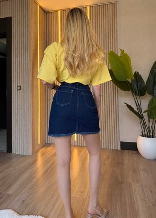 Denim Mood Vatkalı Oversize Tişört Denim Etek Takım