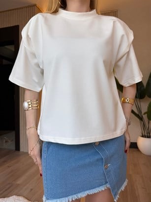 Denim Mood Vatkalı Oversize Tişört Denim Etek Takım