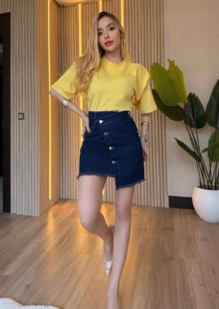 Denim Mood Vatkalı Oversize Tişört Denim Etek Takım