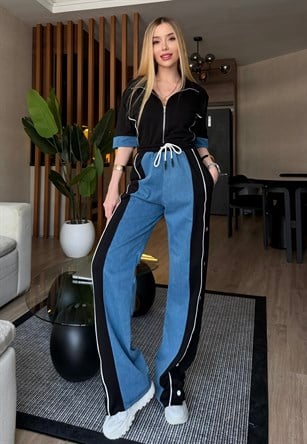 Denim Motion Çıtçıt Detaylı Tasarım Takım Siyah
