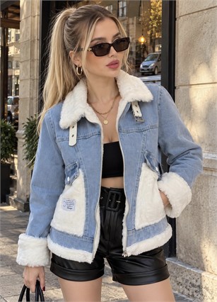 Denim Snow Cloud Peluş Detaylı Ceket