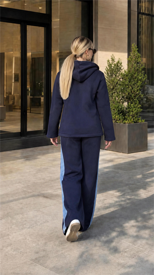 Denim Yelek Görünümlü 3 İplik İçi Şardonlu Garnili Takım