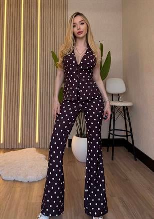 Dolce Polka Silhouette Puantiyeli Takım Kahve