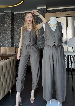 Düğmeli Klasik Yelek-Pantolon La Belle Vie Takım