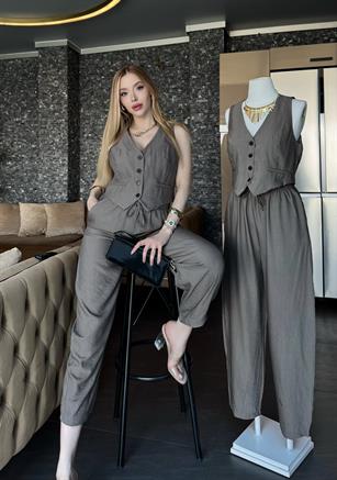 Düğmeli Klasik Yelek-Pantolon La Belle Vie Takım