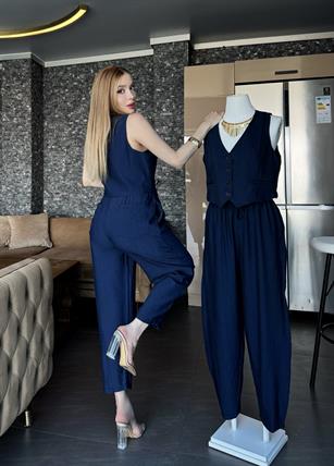 Düğmeli Klasik Yelek-Pantolon La Belle Vie Takım