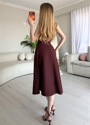 Elegance Flow Halter Midi Dress Bordo