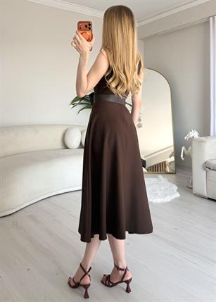 Elegance Flow Halter Midi Dress Kahve