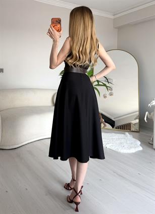 Elegance Flow Halter Midi Dress Siyah