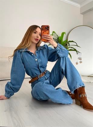 Era Denim Kemerli Premium Tulum Açık Mavi