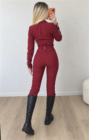 Fermuar Detaylı Kuşaklı Milano Street Tulum Bordo