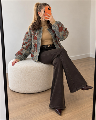 Flora Denim Effect Su Geçirmez Suni Deri Bomber Ceket