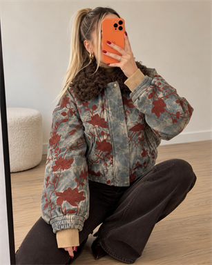 Flora Denim Effect Su Geçirmez Suni Deri Bomber Ceket