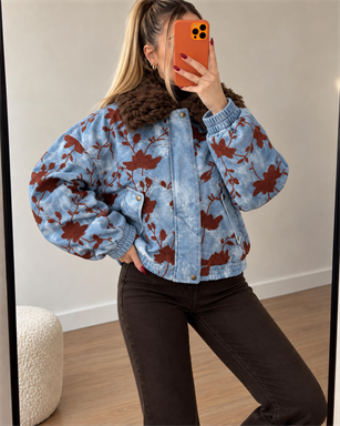 Flora Denim Effect Su Geçirmez Suni Deri Bomber Ceket
