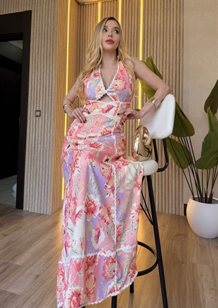 Flora Romance Sırt Bağlama Maxi Elbise
