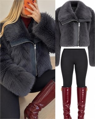 Fur Icon Asimetrik Fermuarlı Tasarım Kürk Mont