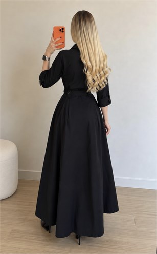 Gabardin Kumaş Düğme Ve Bağlama Detaylı Terra Elbise