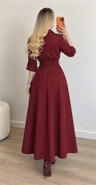 Gabardin Kumaş Düğme Ve Bağlama Detaylı Terra Elbise