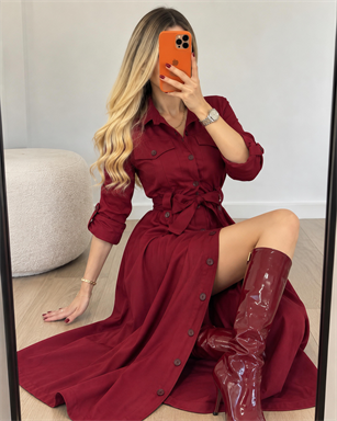 Gabardin Kumaş Düğme Ve Bağlama Detaylı Terra Elbise