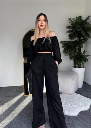 Gofre Kumaş Madonna Yaka Cepli Freya Takım