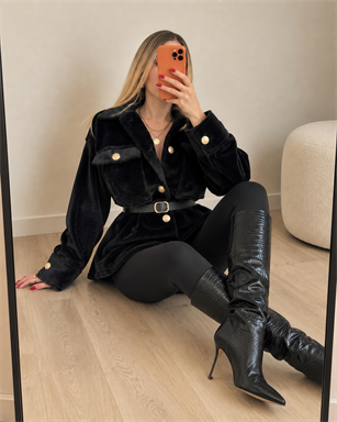 Gold Fox Kemerli Peluş Dokulu Gömlek Ceket