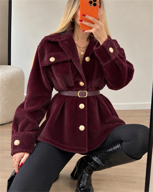 Gold Fox Kemerli Peluş Dokulu Gömlek Ceket