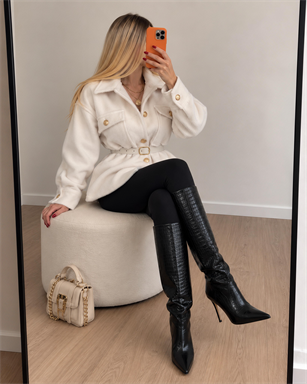 Gold Fox Kemerli Peluş Dokulu Gömlek Ceket