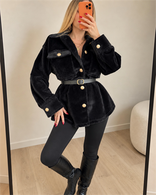 Gold Fox Kemerli Peluş Dokulu Gömlek Ceket