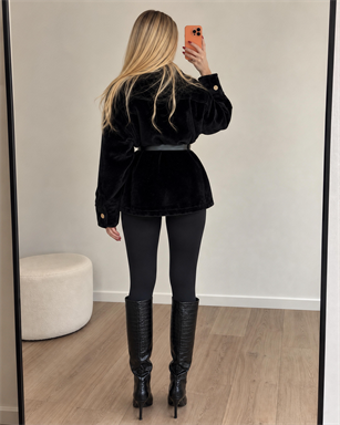 Gold Fox Kemerli Peluş Dokulu Gömlek Ceket