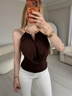 Golden Frame Glow Drapeli Bluz Kahve