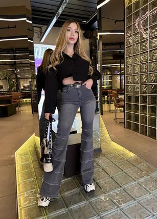 Grey Layer High Rise Flare Jean Pantolon(Kemer Dahil Değildir)