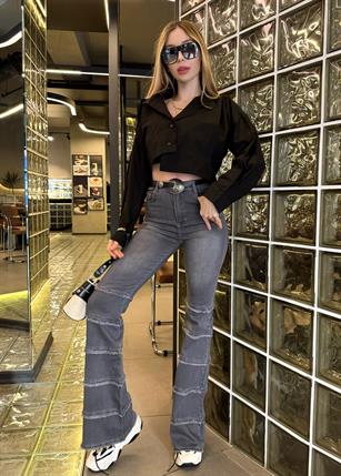 Grey Layer High Rise Flare Jean Pantolon(Kemer Dahil Değildir)