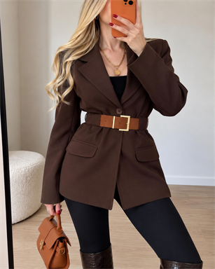Kemer Detaylı İçi Astarlı Tasarım Blazer Ceket