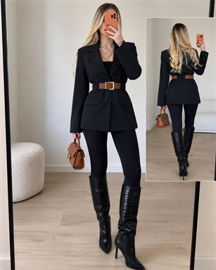 Kemer Detaylı İçi Astarlı Tasarım Blazer Ceket