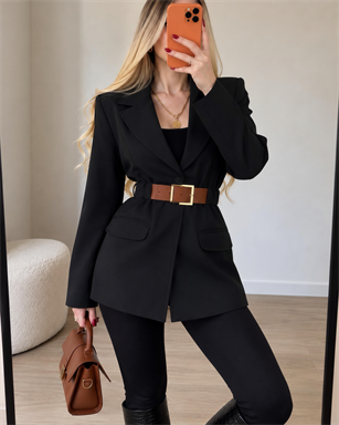 Kemer Detaylı İçi Astarlı Tasarım Blazer Ceket