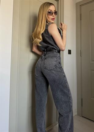 Kemerli Grey Mode Denim Tulum