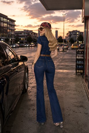 Kemerli Ultra Shape Fit Denim Tulum