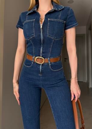Kemerli Ultra Shape Fit Denim Tulum